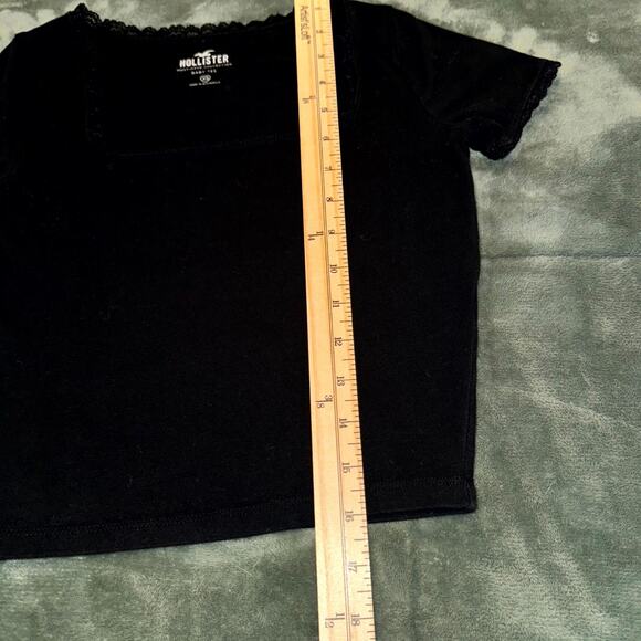 Hollister Baby Tee Crop Top Women’s XS Black Lace Trim Short Sleeve Square Neck - Picture 5 of 6
